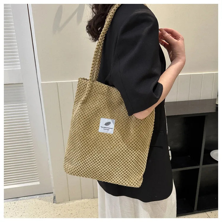 Kofi | Schoudertas Voor Vrouwen | Corduroy Fashion Effen Kleur Strandtas