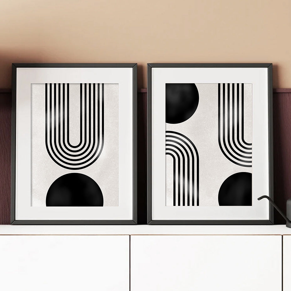 ArtWall | Abstracte Geometrische Lijnboog Posters | Mid-Century Muurkunst Canvas Prints Foto
