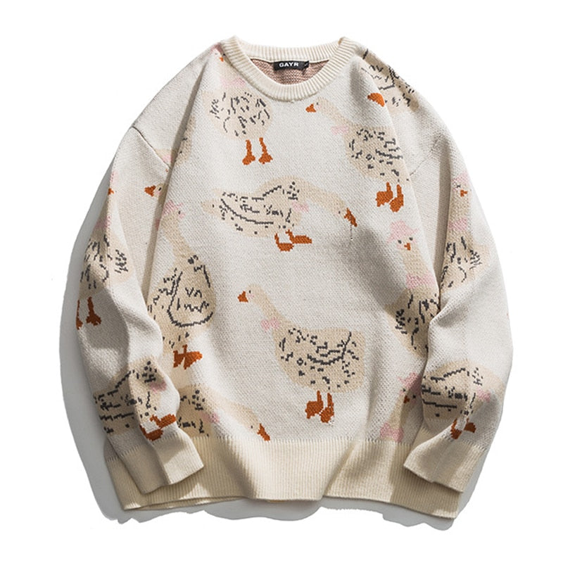Heren Sweatshirt met Gans- en Eendprint | Speelse Harajuku Stijl - Sebastian
