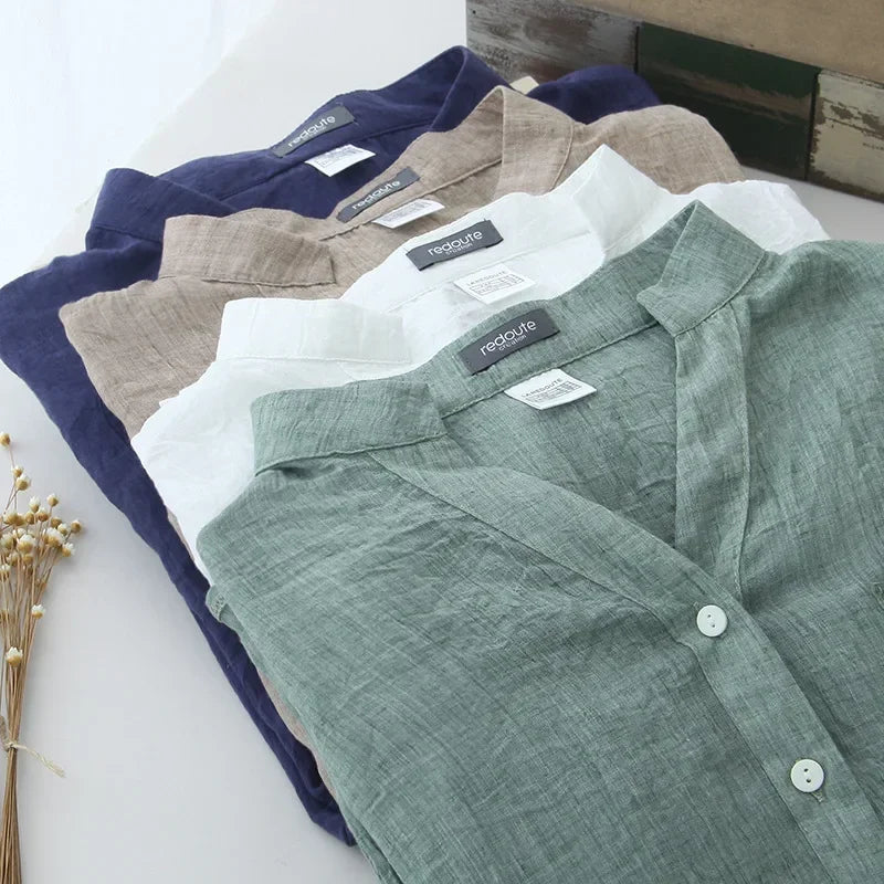Vintage Knoopsluiting Blouse van Katoen-Linnen | Elegante & Ademend - Giane