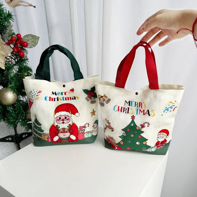 Vrolijke Cartoon Kerstman Cadeautas | Handheld Canvas Kerstdecor voor Blije Feestdagen - Carryall