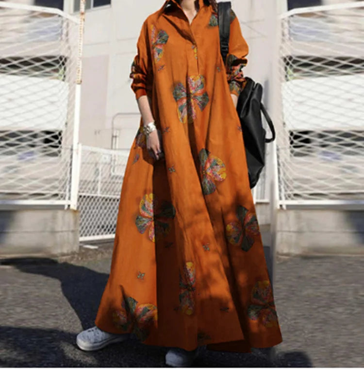 Luchtige Retro Etnische Jurk van Katoen & Linnen | Boho-Chic - Aubrie