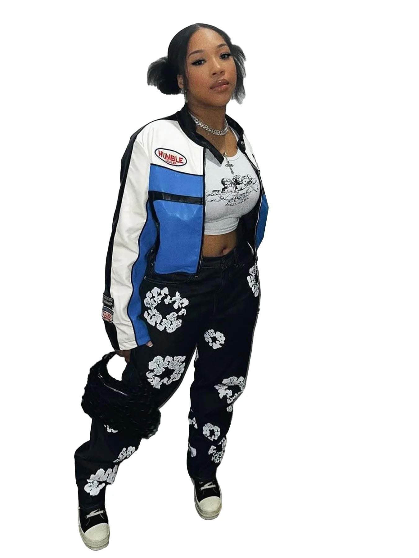 Dames High-Waisted Daisy Print Denim Broek | Vrouwelijke Rechte Stretch Jeans voor Casual Lente Outfits - Jeahana