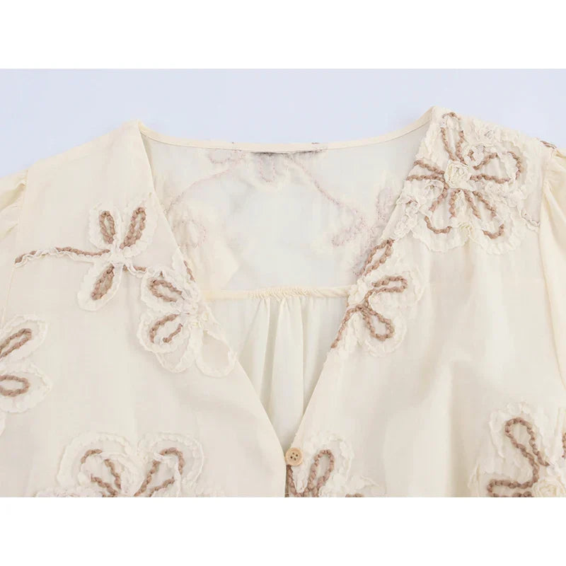 Geborduurde Mini Jurk voor Dames | Met Lange Mouwen, Tailleceintuur en Bloemenaccenten - Nichole