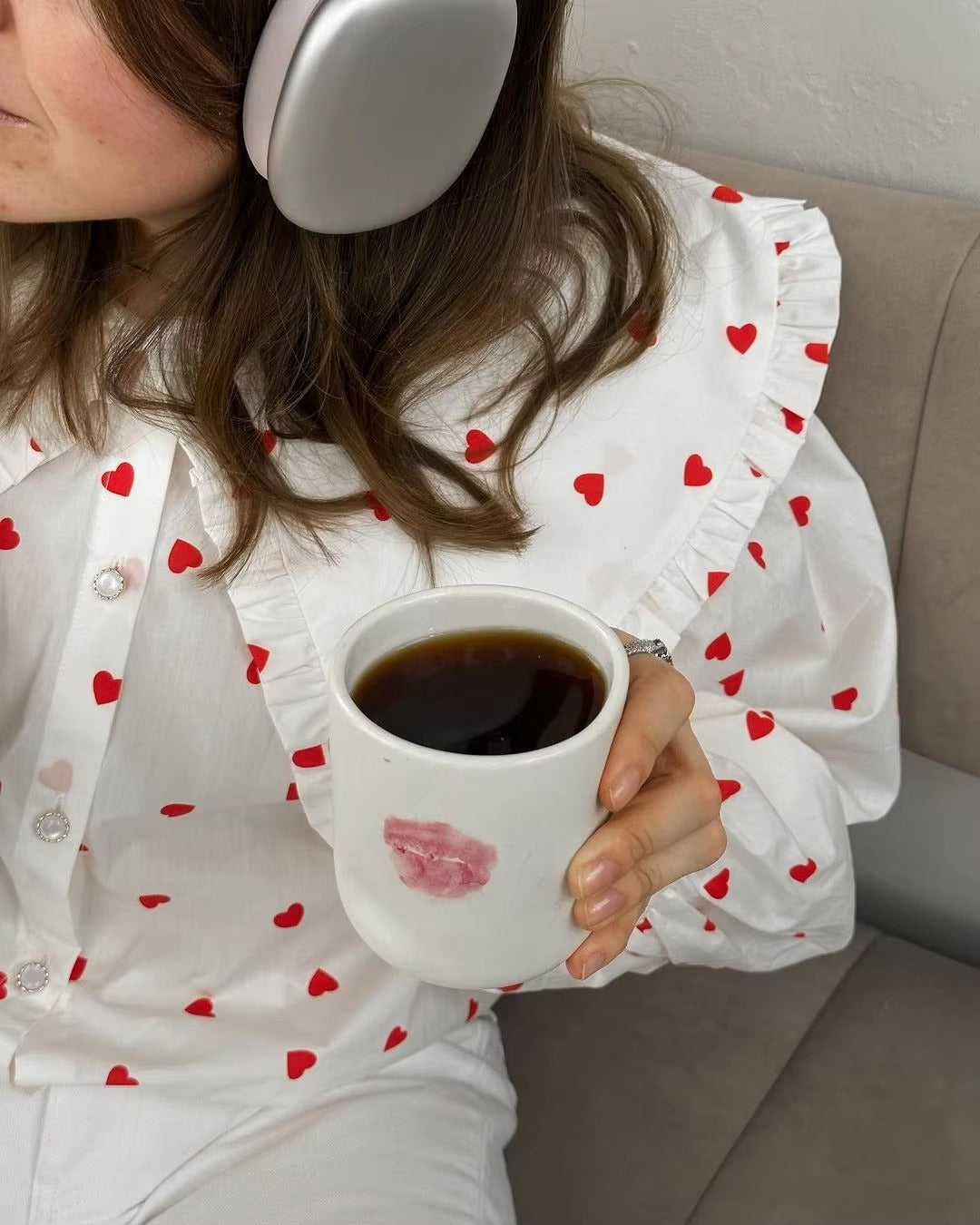 Vintage Geïnspireerde Blouse met Hartprint en Plooien | Elegante Top voor Lente & Zomer - Grishily