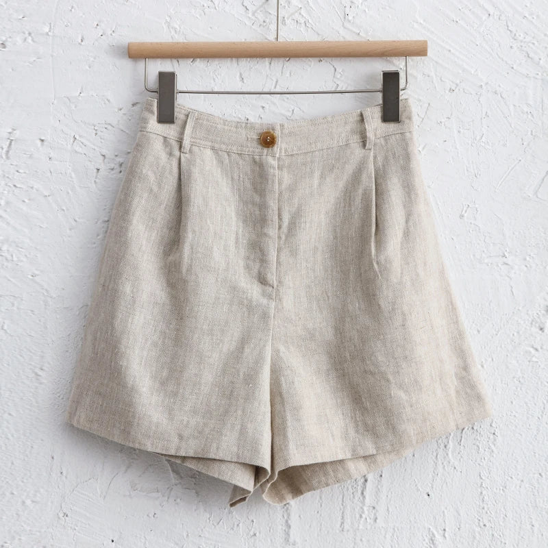Dames Hoge Taille Linnen Korte Broek met Wijde Pijpen | Elegante & Ademend | Zomer & Lente - Neilet
