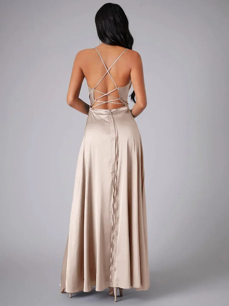 Dames Maxi Jurk van Zijde met Diepe Rug voor Formele Gelegenheden | Tijdloze Elegantie - Delrose