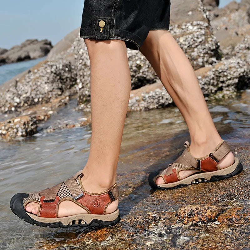 Romeinse Strand Sandalen van Hoogwaardig Leer | Leren Heren Sandalen voor de Zomer - Marcio