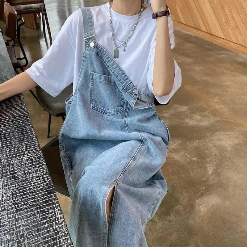 Losvallende Denim Overall-Jurk | Mouwloze Midi-Jurk voor Dames - Mietta