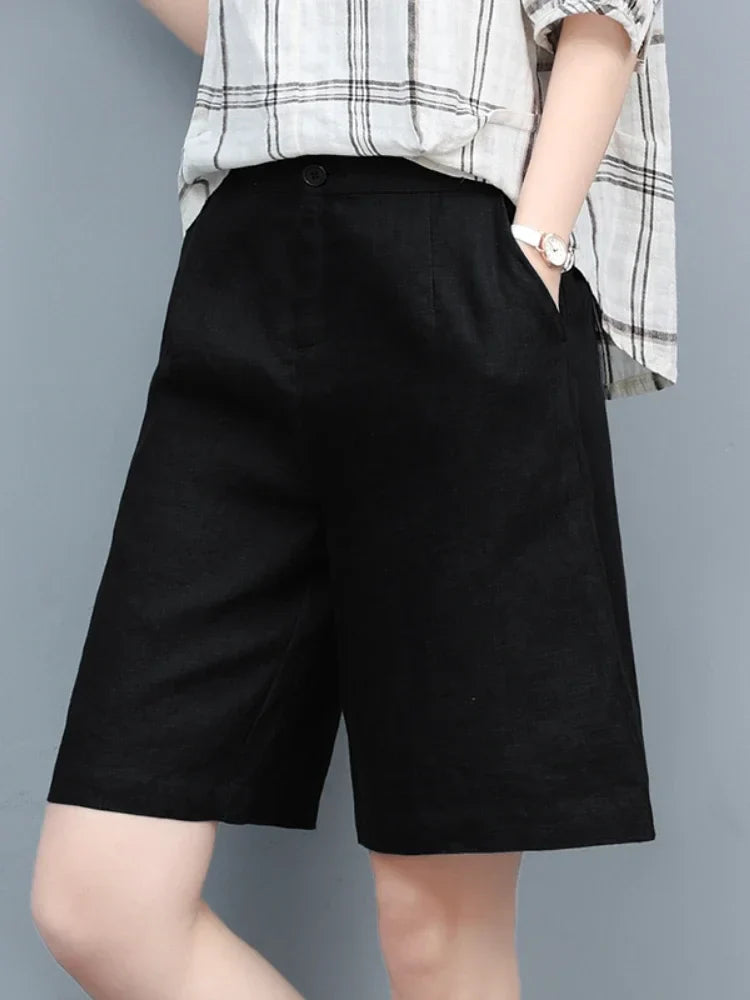 Dames Hoge Taille Katoen-Linnen Korte Broek | Zomer & Lente | Relaxte Pasvorm - Witnea