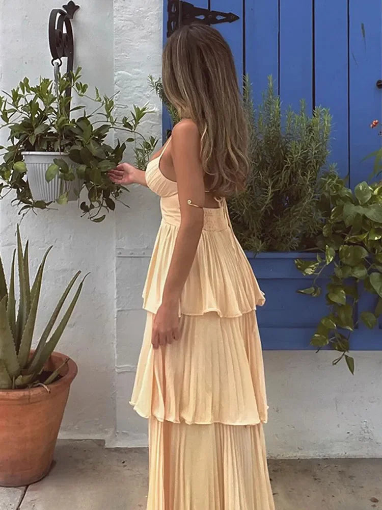 Lange Gelaagde Zomerjurk | Rugloze Maxi Jurk voor Lente en Zomer - Rychelle