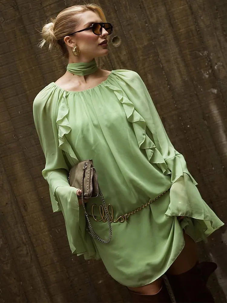 Geplooide Maxi Jurk voor Dames | Lange Mouwen, V-hals & Lichtgewicht Stof voor Lente/Zomer - Dory