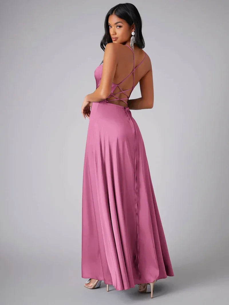 Dames Maxi Jurk van Zijde met Diepe Rug voor Formele Gelegenheden | Tijdloze Elegantie - Delrose