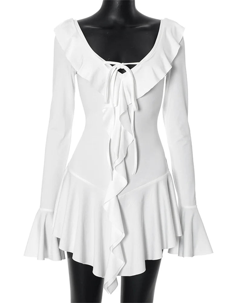Elegante V-Hals Bandage Mini Ruffle Jurk voor Dames - Joleta
