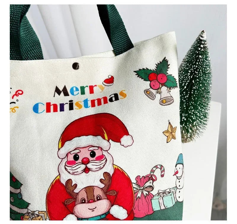 Vrolijke Cartoon Kerstman Cadeautas | Handheld Canvas Kerstdecor voor Blije Feestdagen - Carryall