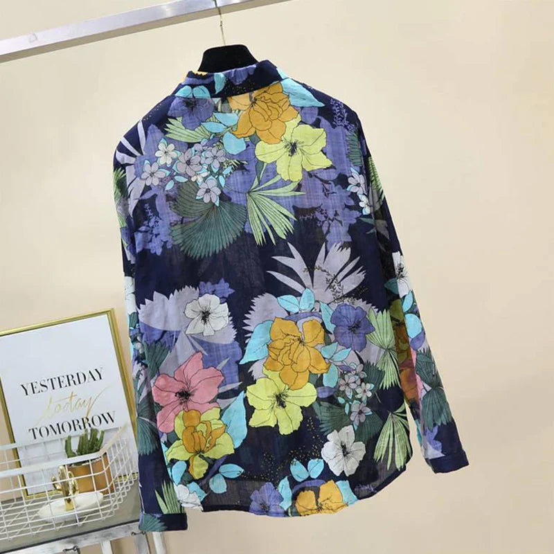 Bloemen Katoen-Linnen Blouse met Knoopsluiting | Licht & Ademend Damesoverhemd - Merryn