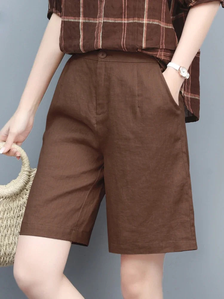 Dames Hoge Taille Katoen-Linnen Korte Broek | Zomer & Lente | Relaxte Pasvorm - Witnea