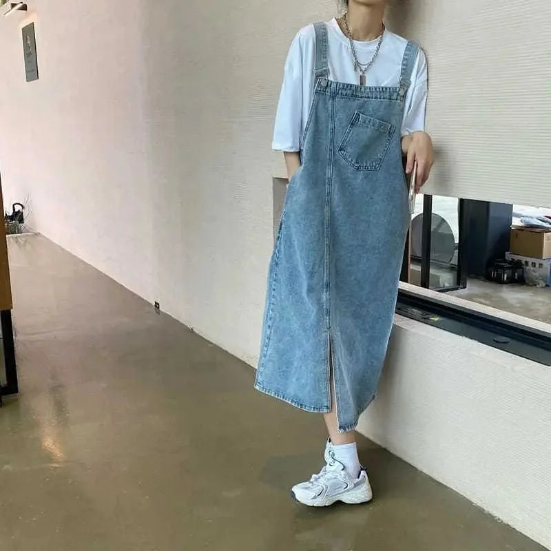 Losvallende Denim Overall-Jurk | Mouwloze Midi-Jurk voor Dames - Mietta