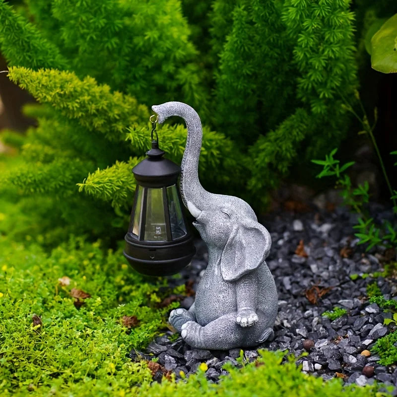 Olifant met zonnelantaarns tuinbeeldhouwwerk ornament - Ephant