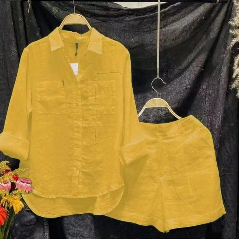 2-Delige Pure Linnen Set | Luchtige Blouse & Korte broek Bijpassend Outfit - Kerryn