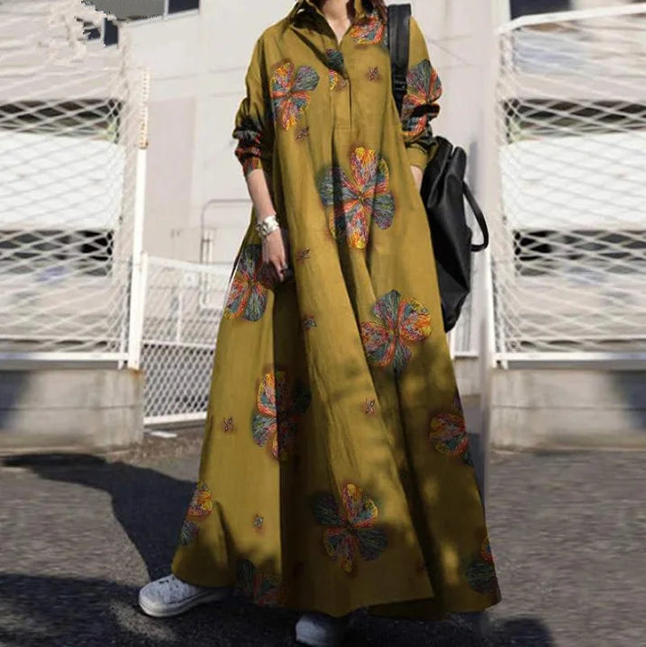 Luchtige Retro Etnische Jurk van Katoen & Linnen | Boho-Chic - Aubrie