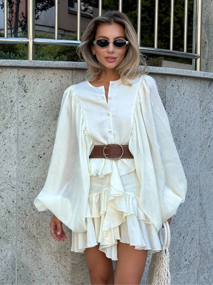 Geplooide Maxi Jurk voor Dames | Lange Mouwen, V-hals & Lichtgewicht Stof voor Lente/Zomer - Dory