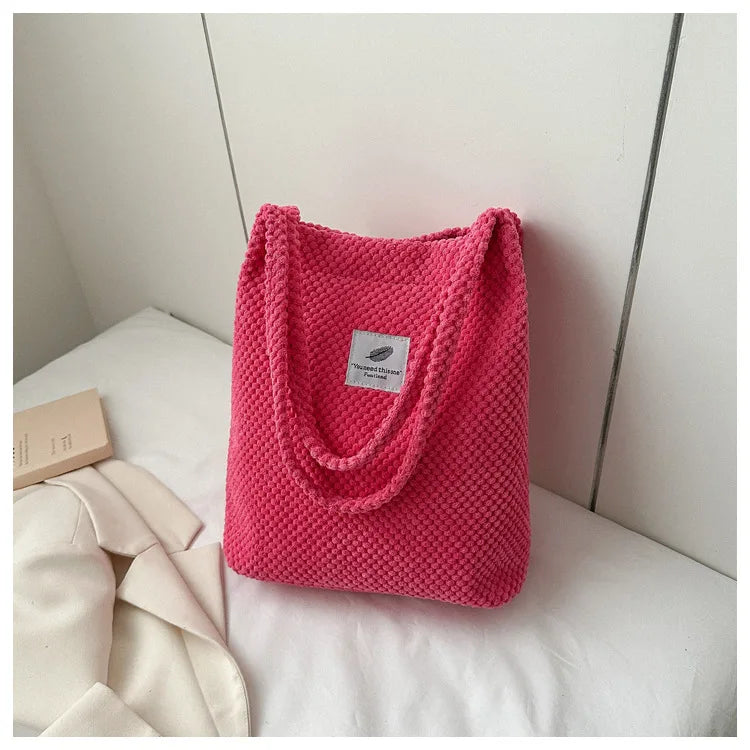 Kofi | Schoudertas Voor Vrouwen | Corduroy Fashion Effen Kleur Strandtas