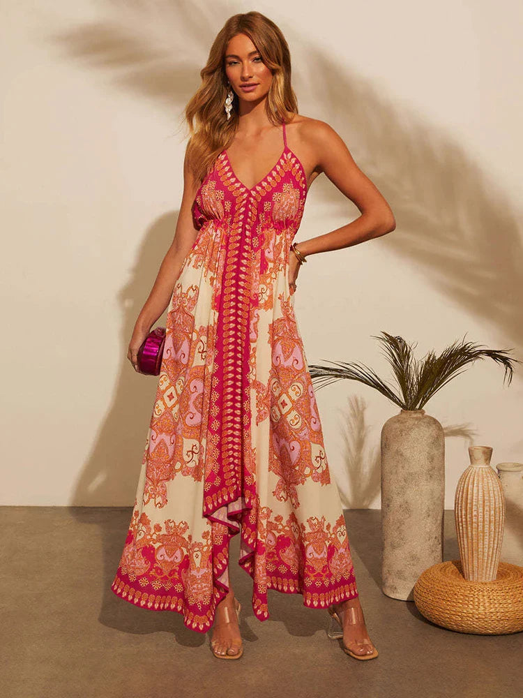 Boheems Halster Maxi Jurk | Luchtige Zomerjurk voor Strand & Vakantie - Marydel