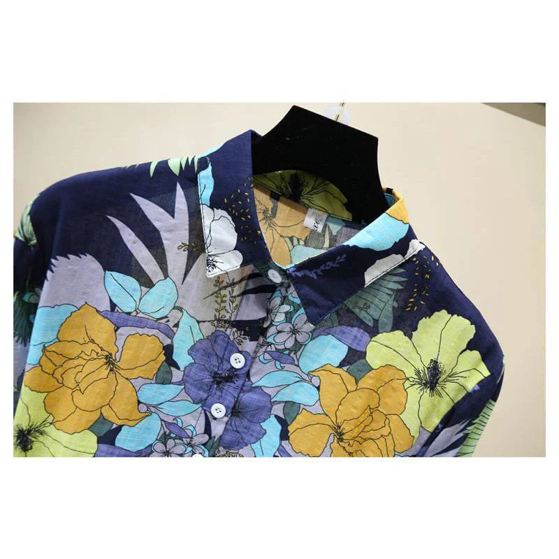 Bloemen Katoen-Linnen Blouse met Knoopsluiting | Licht & Ademend Damesoverhemd - Merryn