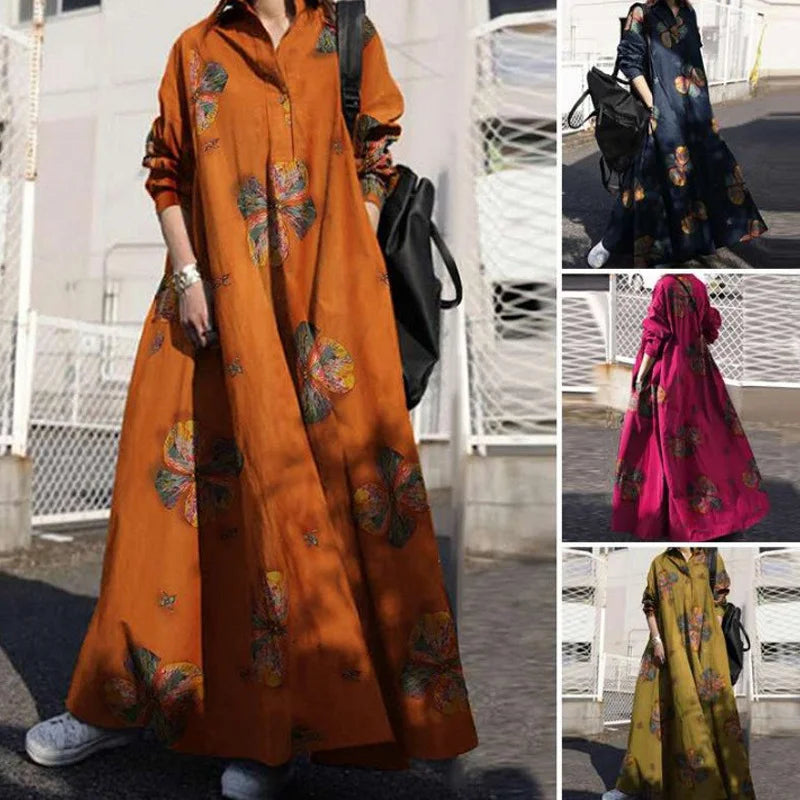 Luchtige Retro Etnische Jurk van Katoen & Linnen | Boho-Chic - Aubrie