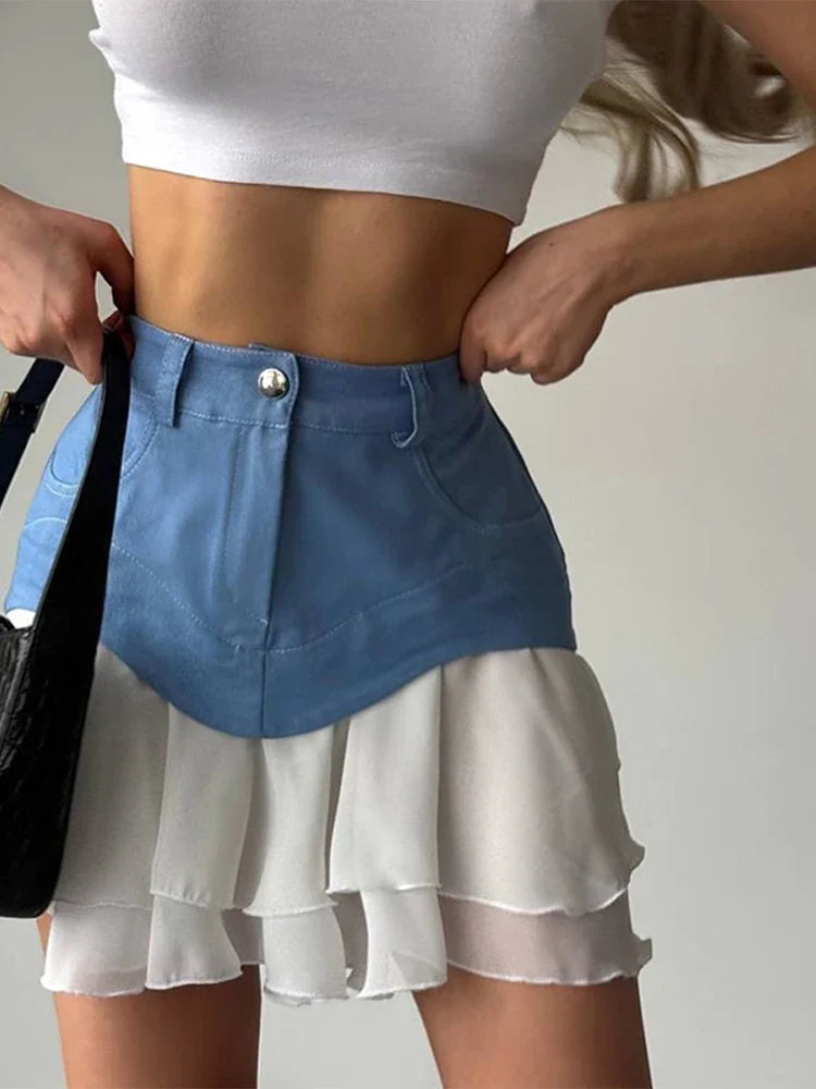 Kleurenblok Minirok met Hoge Taille | Modieuze en Flatterende Pasvorm - Maradille