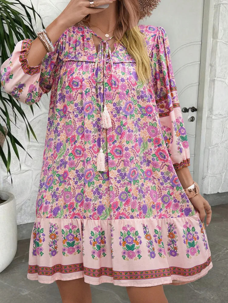 Midi-Jurk met Boheemse Afdrukken | Licht en Luchtig voor De Zomer - Noerynn