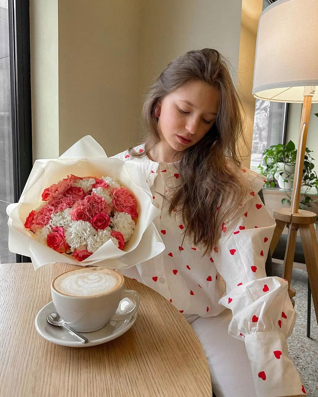 Vintage Geïnspireerde Blouse met Hartprint en Plooien | Elegante Top voor Lente & Zomer - Grishily