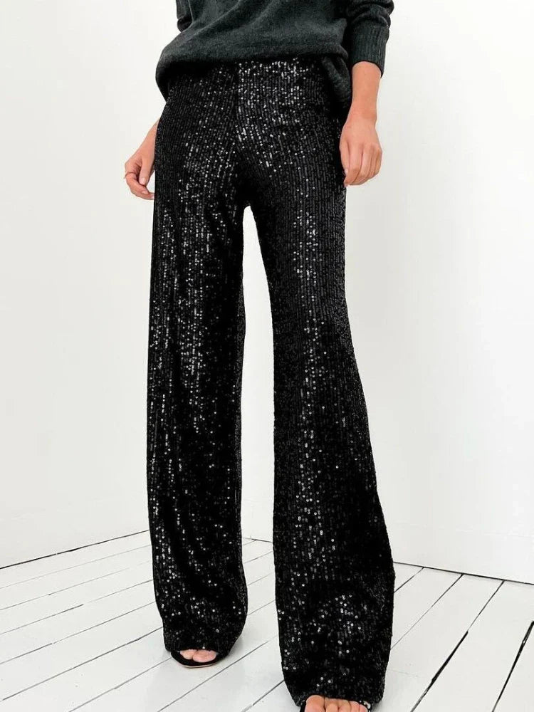 Dames Lage Taille Pailletten Flared Broek - Kierra