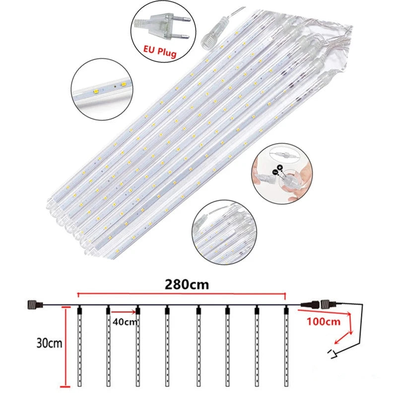 Buiten Meteor Vallende Kerstverlichting | LED opknoping String Lights voor tuin en vakantie decor - HailRain