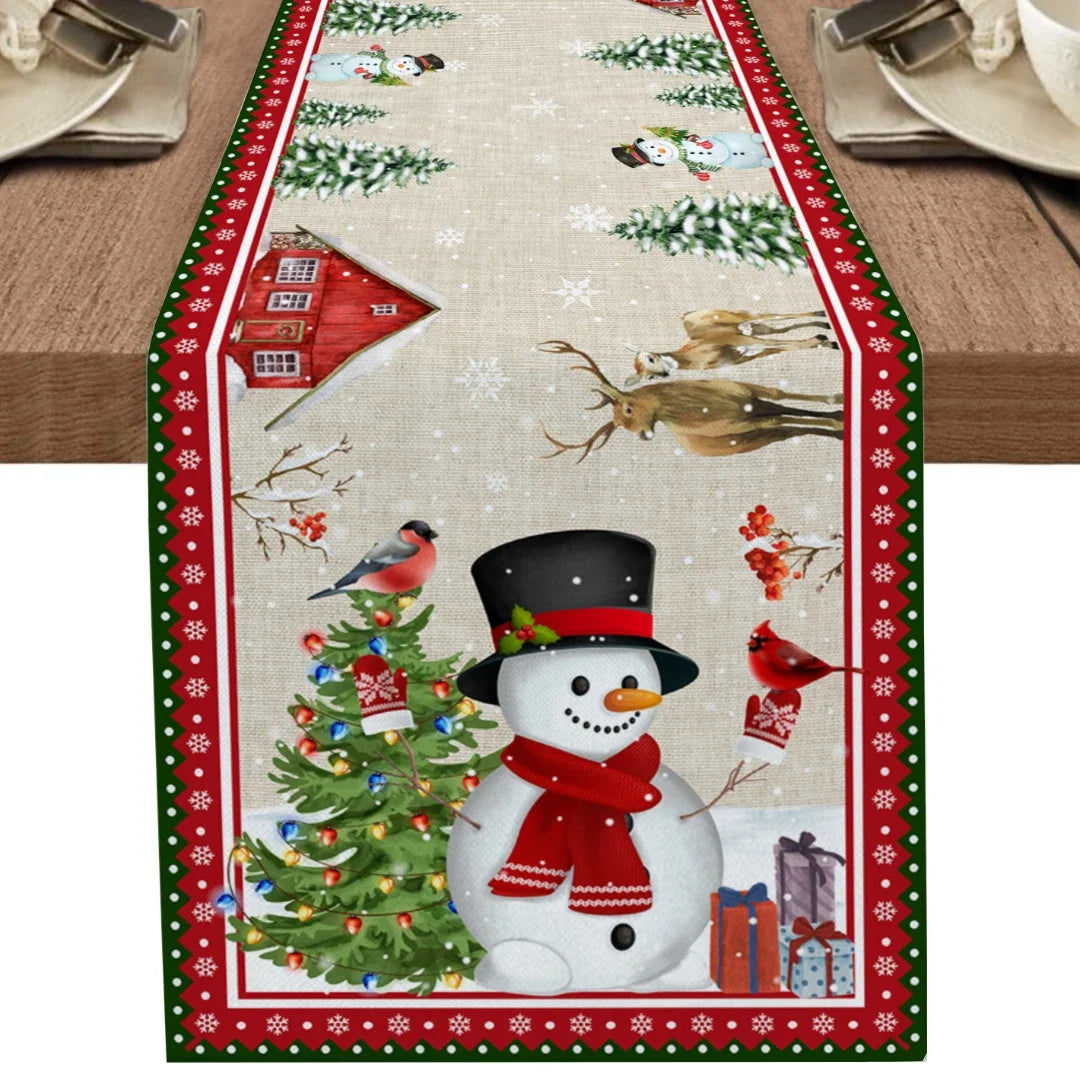 Sneeuwpop en sneeuwvlok tafelloper kerstdecor | Aanpasbaar en feestelijk - Tablener