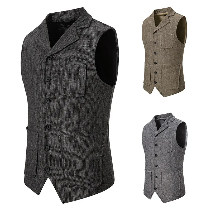 Stijlvolle Heren Herringbone Denim vest | Tijdloos Design voor Lente en Herfst - Aliston