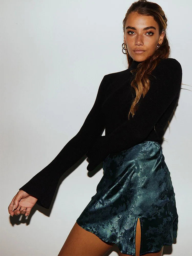Jacquard Satijnen Mini-Rok | Hoge Taille & Elegante Uitstraling - Aiza