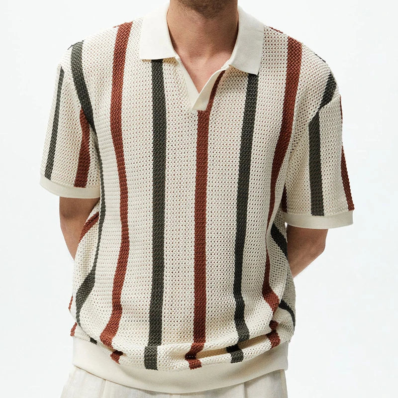 Gestreepte Open-Breipoloshirt voor Mannen | Luchtig Comfort met Tijdloze Stijl - Delero