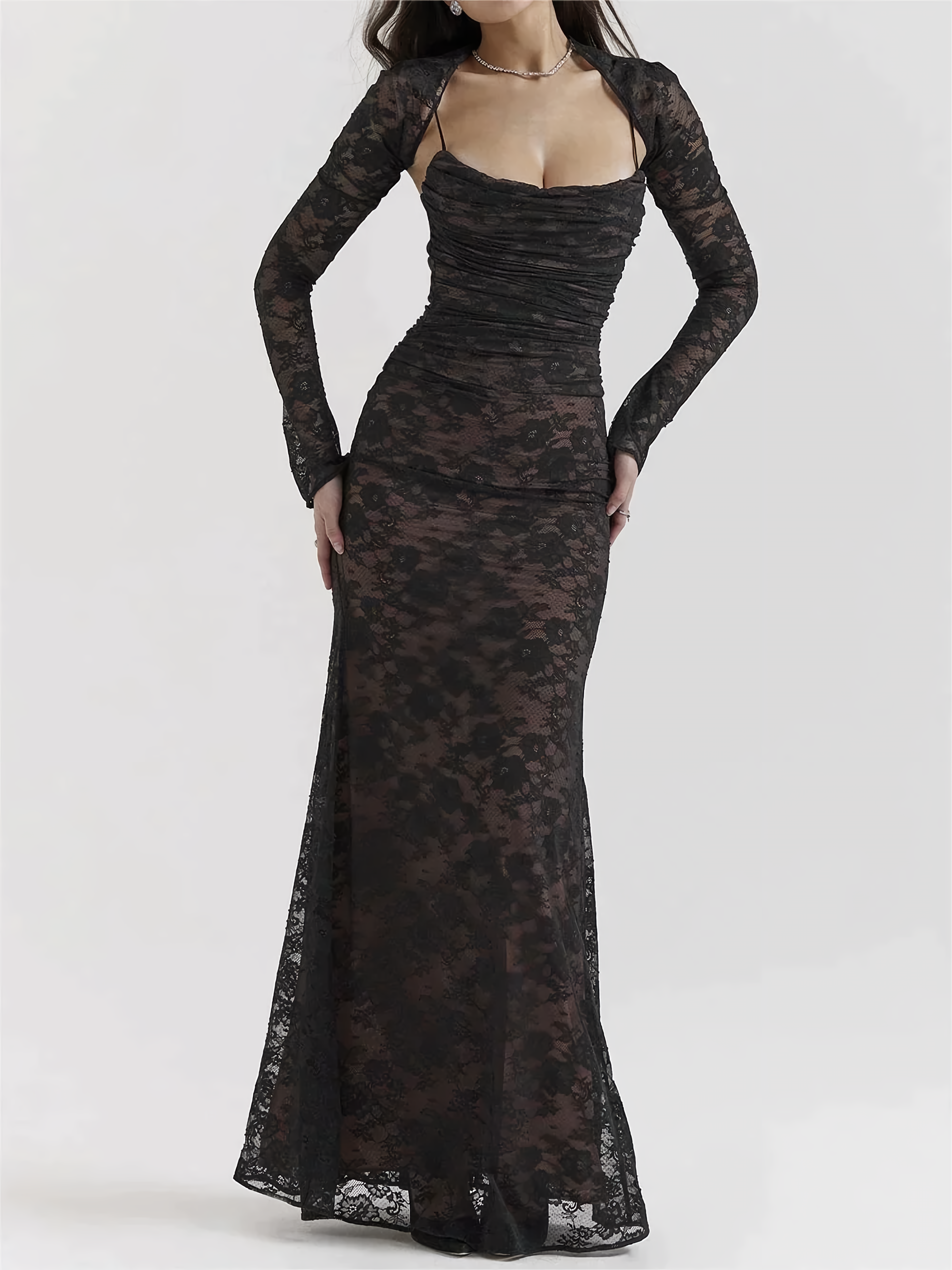 Leren & Kant Maxi Jurk | Tijdloze Elegantie & Veelzijdige Schoonheid - Matelda
