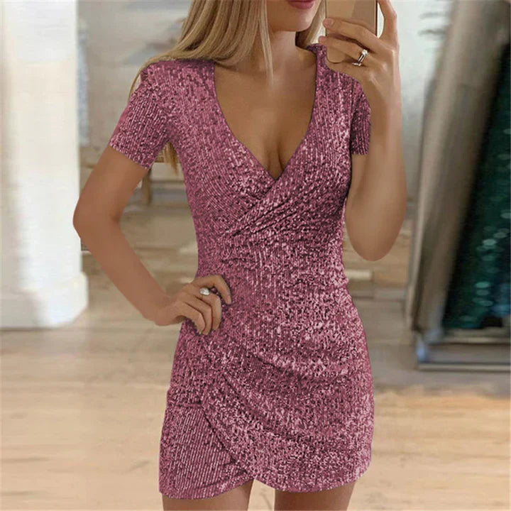 Dames Glitter Jurk met Diepe V-Hals | Stralende Glitter voor Speciale Gelegenheden - Darsary