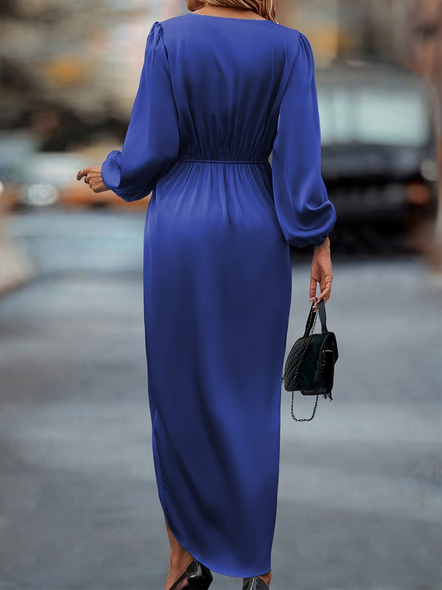 Stijlvolle Katoenen Ruched Jurk met Tailleband voor Dames | Elegante Lange Mouwen Formele Outfit - Winifred