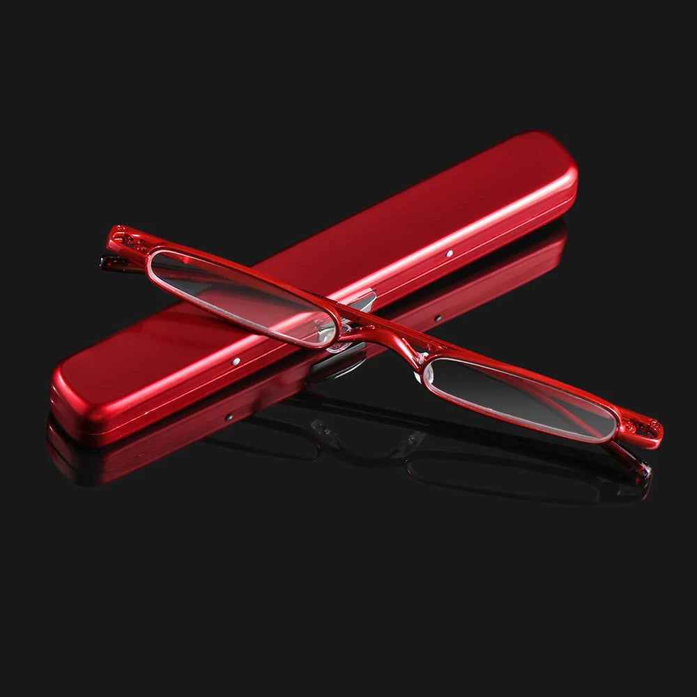 Elegante Ultra-Dunne Leesbril met Metalen Frame | Draagbare Mini Presbyopie Bril voor Mannen & Vrouwen met Opbergdoos - Mcleod