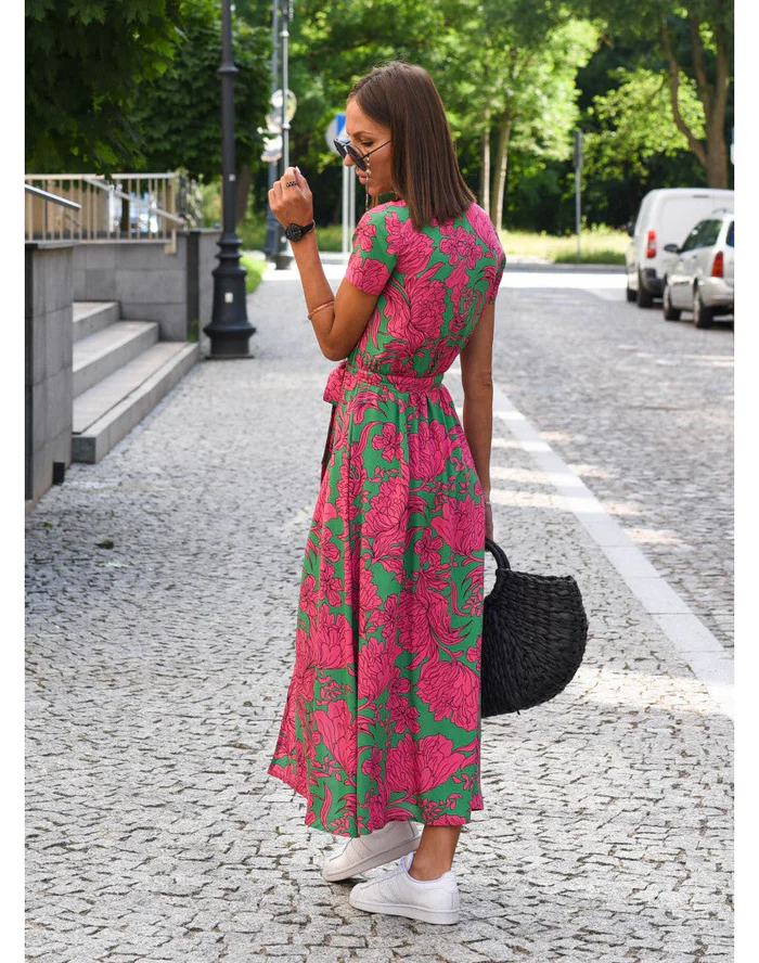 Kleurrijke Lente/Zomer Jurk voor Dames met Levendige Bloemenprints - Leyann