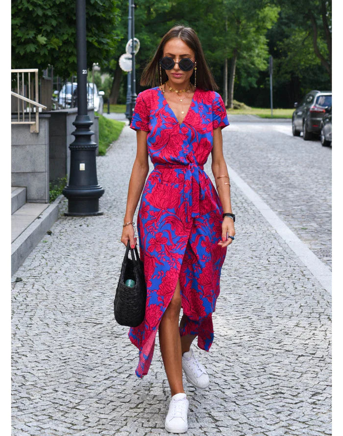 Kleurrijke Lente/Zomer Jurk voor Dames met Levendige Bloemenprints - Leyann