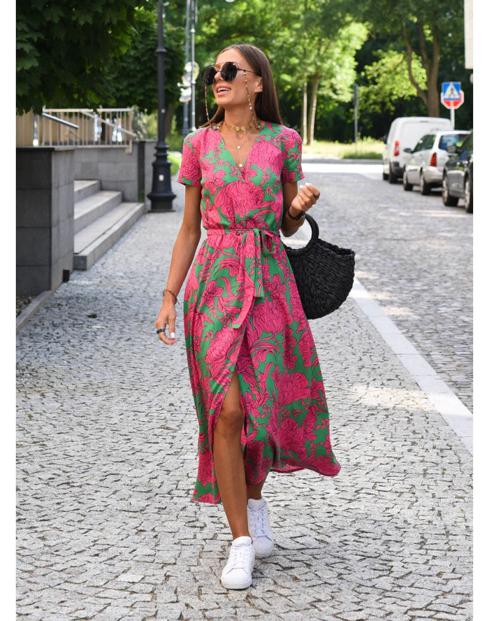 Kleurrijke Lente/Zomer Jurk voor Dames met Levendige Bloemenprints - Leyann