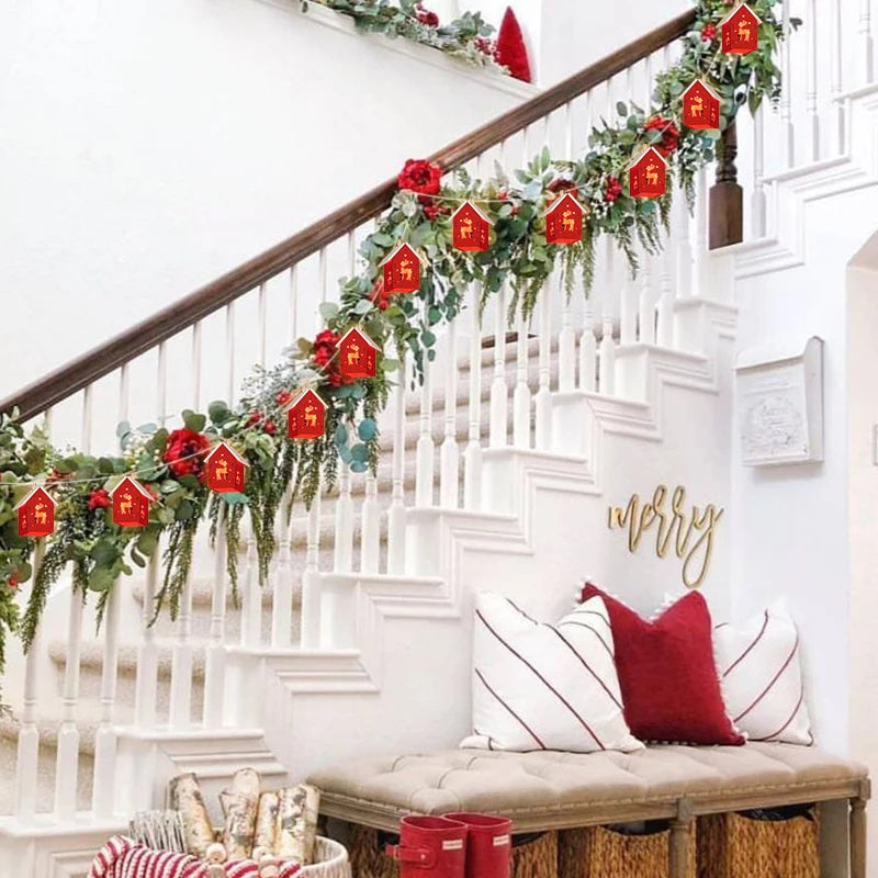 Boom opknoping ornament kerstversiering | houten huis LED String kerst licht - Navidad