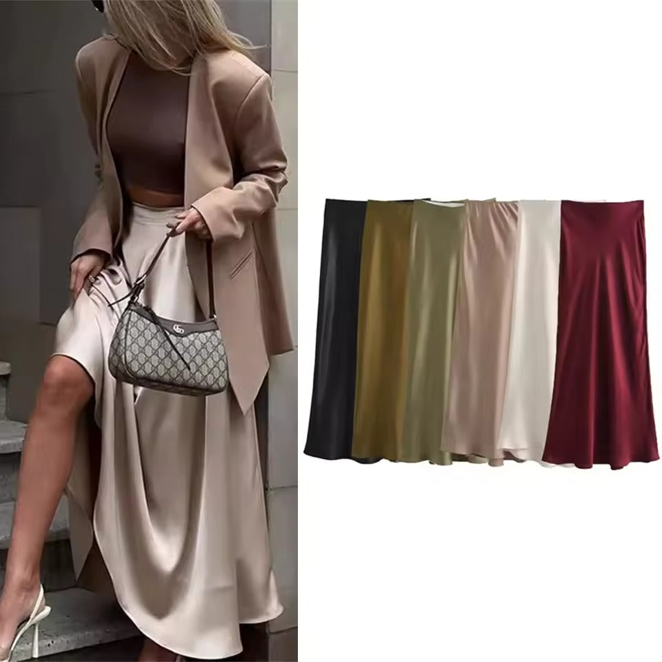 Elegante Satijnen Midi-Rok met Hoge Taille | Stijlvol & Vloeiend voor Feestjes & Speciale Gelegenheden - Thaissa