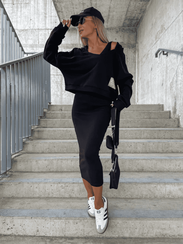 Dames Twee-delige Set: Gebreide V-Hals Jurk en Sweatshirt | Stijlvol Comfort voor Herfst en winter - Ellona