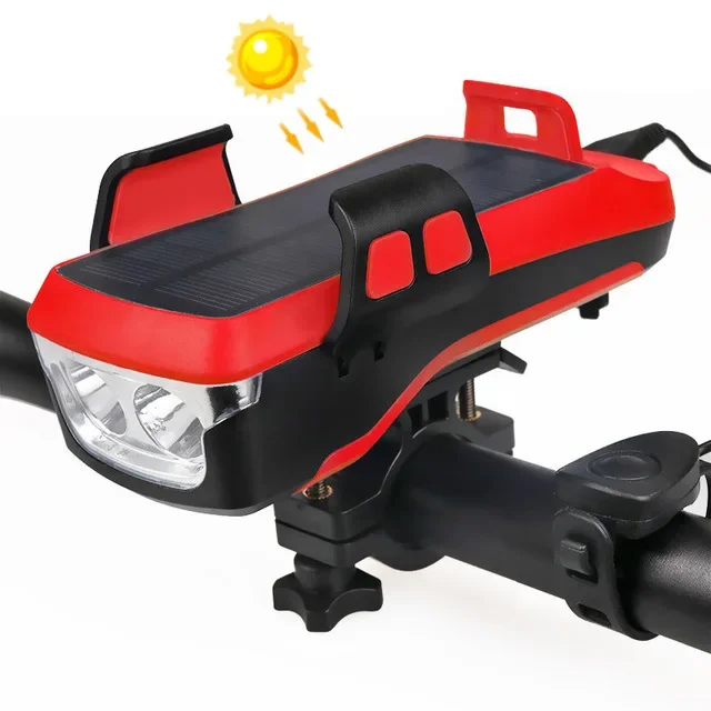 5-in-1 USB Oplaadbare LED Fietslamp met Zonnehoorn & Telefoonhouder | 4000mAh Zaklamp-Lantaarn voor Fietsen - CycleAlert
